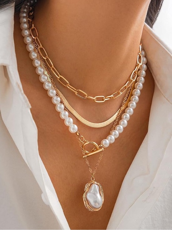 Anthropologie Jewelry - Anthropologie Gold and White Pearl Layered Pendant Necklace